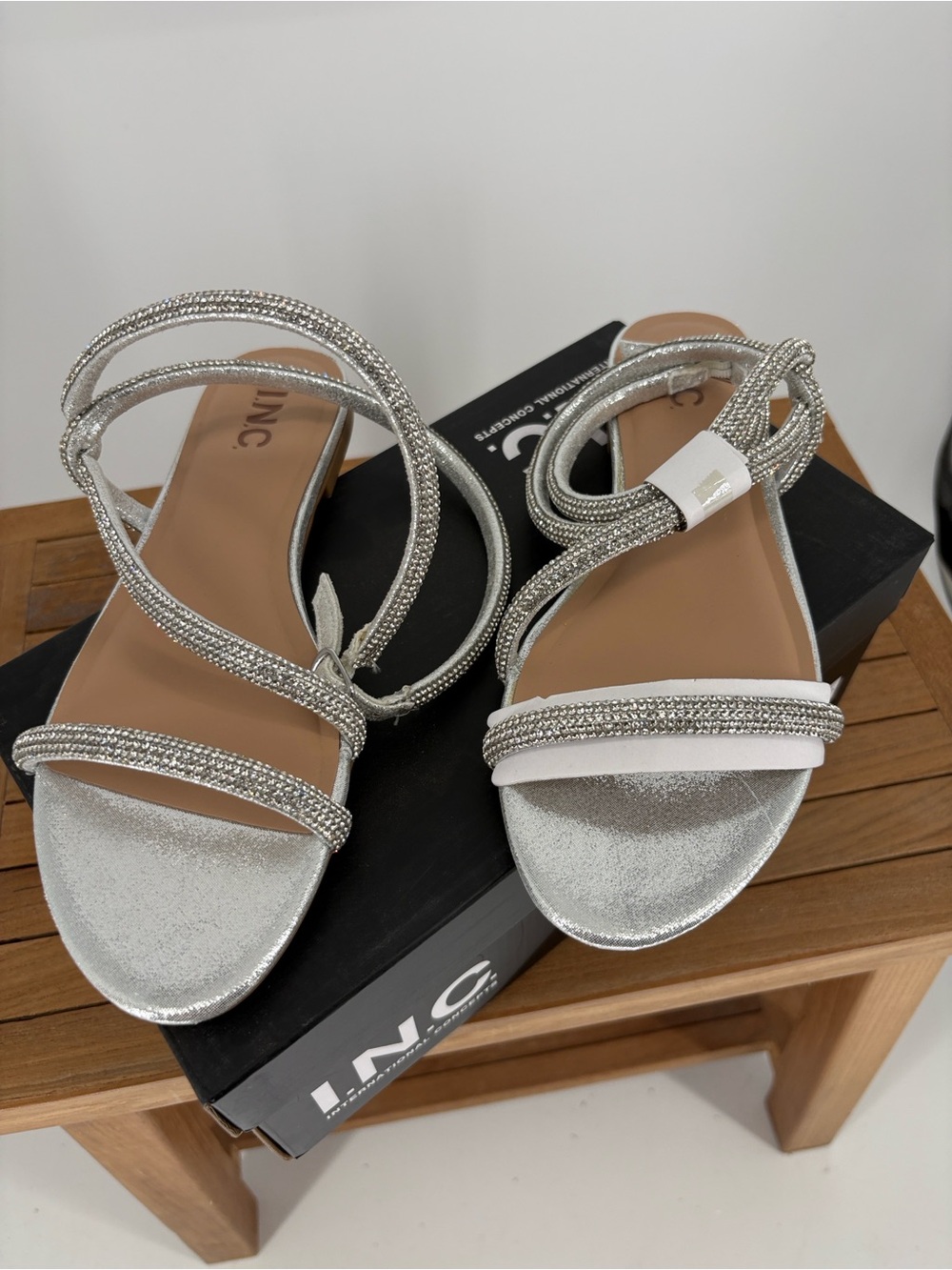 New INC International Concepts Silver Crystal-Strap Flat Sandal - size 7.5M